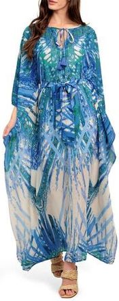 Flying Tomato Batwing Sleeve Caftan Maxi Dress in Blue Multi at Nordstrom Rack, Size Medium
