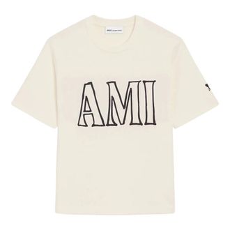 Ami T-Shirts, female, Beige, Size: XS Boxy Fit Short Sleeve Teeshirt
