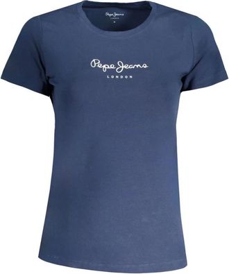 Pepe Jeans London Blauw Katoen Logo Print T-Shirt - Dames - T-shirts - Blauw - XL - Katoen - Tops