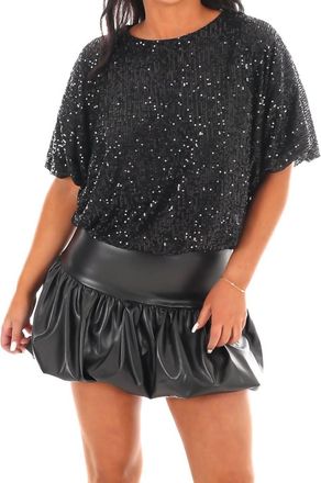 Caramela Shimmer Sequin Bubble Top In Black