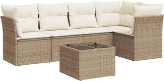 vidaXL Juego De Sof&aacute;s Jard&iacute;n Con Cojines 6 Pzas Rat&aacute;n Sint&eacute;tico Beige Vidaxl