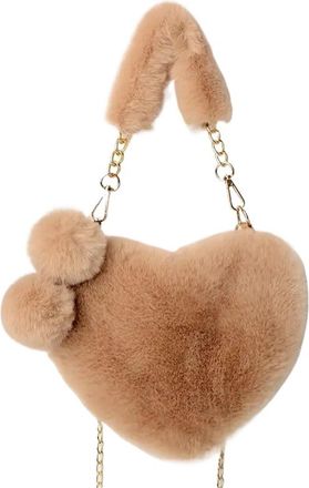 Generic Womens Plush Bags Plush Handbag Heart Shaped Shoulder Crossbody Bag Autumn Winter Versatile Coin Purse Soft(Khaki)