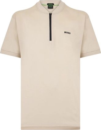HUGO BOSS Zip T-shirt - Heren - T-shirts - Beige - XS - Katoen - Tops