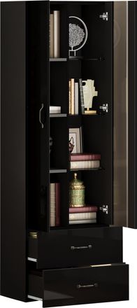 STILVORA Vitrina Con 2 Puertas Y 2 Cajones Con Led, Mueble De Almacenaje Para Sal&oacute;n En Tablero De Part&iacute;culas 60&times;35&times;182.5 Cm Negro