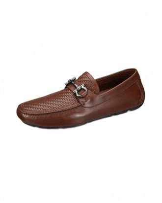 Ferragamo Mens Parigi Woven Gancini Driver Shoes In Midbrown