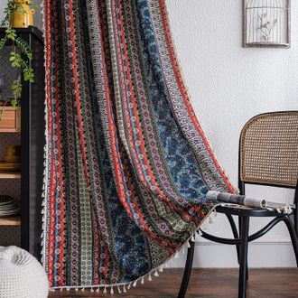 No Brand Cortinas Semiopacas Estilo Boho, Rayas Coloridas Con Borlas Como Decoraci&oacute;n Para Ventanas, Cortinas De 2 Piezas Con Bolsillos Para Barra Para Sala De 