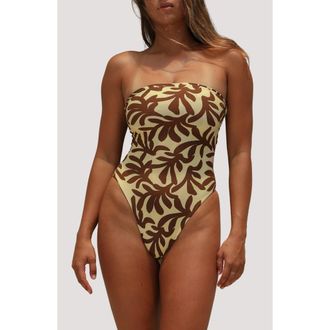 Stone Fox Swim Paola Macram&eacute; Strapless One-Piece Swimsuit in Sun Spun at Nordstrom, Size X-Large