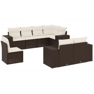 vidaXL Set Sof&aacute;s De Jard&iacute;n 8 Piezas Y Cojines Rat&aacute;n Sint&eacute;tico Marr&oacute;n Vidaxl