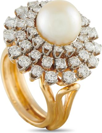 Mikimoto Vintage 18K Yellow Gold 1.95ct Diamond and Pearl Ring MK37-050126