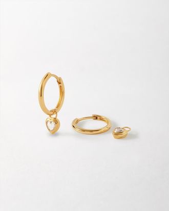 Edge of Ember Solid Gold Heart White Sapphire Hoop Earrings in Metallic Gold at Nordstrom