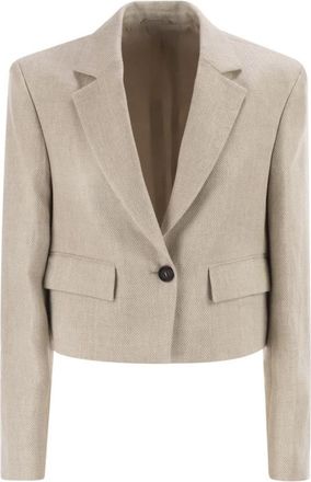 Brunello Cucinelli Chevron Cropped Blazer - Dames - Blazers - Beige - M - Katoen - Jassen