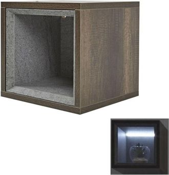 Milano Bexley Oak Effect 300mm Wall Hung Bathroom Cube Storage Unit - Dark Oak (With LED Light)
