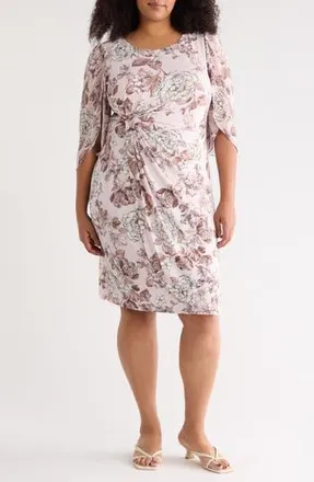 Connected Cape Sleeve Faux Wrap Dress in Dusty Mauve at Nordstrom Rack, Size 24W