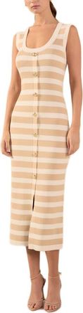 endless rose Stripe Knit Midi Dress in Sand/Ivory at Nordstrom, Size X-Small