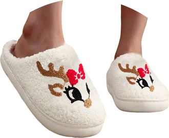 Generic Christmas Slippers for Women Men 2025 Plush Memory Foam Fluffy House Slippers Winter Warm Soft Slip On Cozy Shoes Cute Indoor Outdoor Bedroom Non-Slip