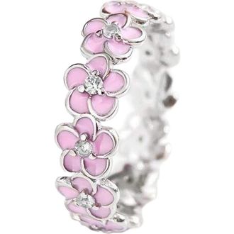 House of Frosted 14K White Gold Plate Sterling Silver Enamel Floral Ring in White Gold/Purple at Nordstrom Rack, Size 7