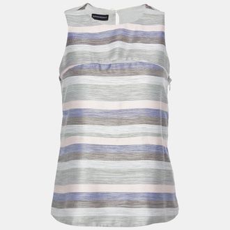 Emporio Armani Grey Striped Cotton & Silk Sleeveless Top