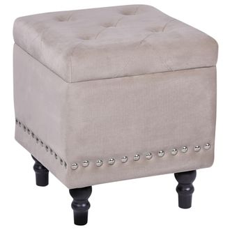 Beliani Puf Con Almacenaje De Terciopelo Beige 37 X 37 Cm Tachuelas Loretto