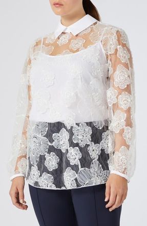 Marina Rinaldi Godezia Embroidered Lace Shirt in Optical White at Nordstrom, Size 18W