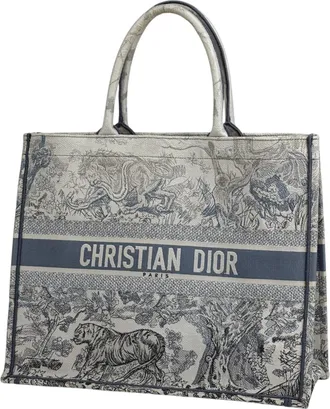 Dior Gray White Canvas Tote Bag (Pre-Owned)