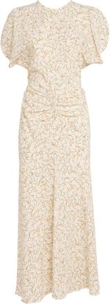 Victoria Beckham Cream Floral Gathered Waist Midi Dress Size S