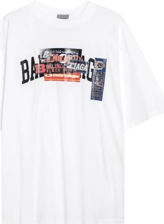 Balenciaga Bumper Stickers Medium Fit T-shirt - Heren - T-shirts - Wit - M - Katoen - Tops