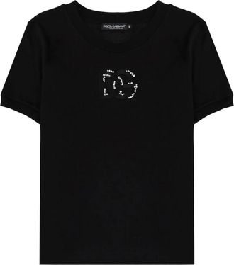 Dolce & Gabbana Tops, Dames, Zwart, S, Katoen, T-shirt met geborduurd logo