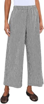 Eileen Fisher Organic Cotton Pucker Check Ankle Wide Pants Womens Clothing Black White : LG 27, Cotton/Elastane