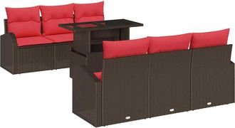 vidaXL Conjunto De Sof&aacute; De Jard&iacute;n 7 Uds. Marr&oacute;n Rattan De Poli&eacute;ster Vidaxl