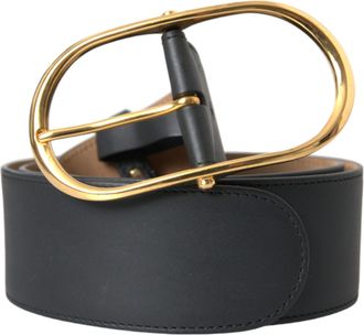 Dolce & Gabbana Black Leather Classic Metal Oval Buckle Mens Belt