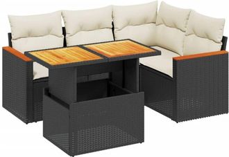 vidaXL Vidaxl - Set De Muebles De Jard&iacute;n 5 Pzas Y Cojines Rat&aacute;n Sint&eacute;tico Negro