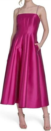 Eliza J Solid Color Square-Neck Sleeveless Midi Dress In Pink