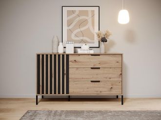 Vente-Unique Com&ograve; 1 anta e 3 cassetti Naturale e Nero - ARIADA