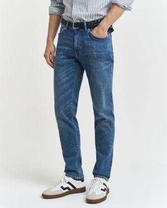 GANT Men Extra Slim Fit Active Recover Jeans (40/34) MID BLUE BROKEN IN