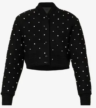 Givenchy Satin Embroidered Bomber Silvery, Brand Size 36 (US Size 2)
