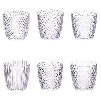 Villa D'Este Home Tivoli Set de 6 vasos de agua de 380 ml en vidrio, superficie texturizada, Geometr&iacute;as Clear