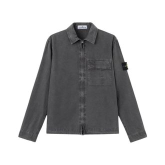Stone Island Light Jackets, male, Gray, Size: XL Zip-up Overshirt