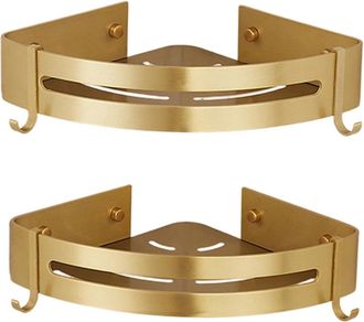 OEM Etagere Flotante De Esquina - Aluminio Cepillado Dorado - Para Ba&ntilde;o - 2 Unidades