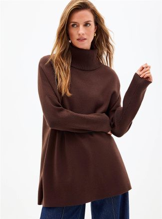 Contemporaine Womens Solid turtleneck Tunic Top sweater