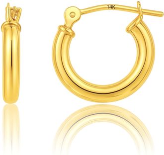 MAX + STONE Solid 10k or 14k Gold 2mm Thick Tube Hoop Earrings 12MM to 50MM