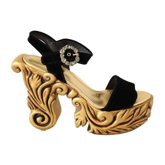 Dolce & Gabbana Schoenen, Dames, Zwart, 38 EU, Leer, Baroque Zoccolo Velvet Heels