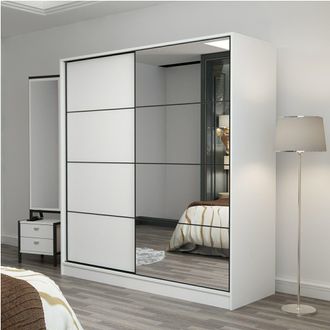 Dmora Armario De 2 Puertas Torello, Dormitorio 5 Estantes, Perchero, 2 Puertas, 180x190h Cm Blanco