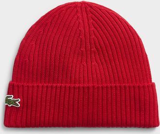 Lacoste Mens Croc-logo solid ribbed Tuque Hat
