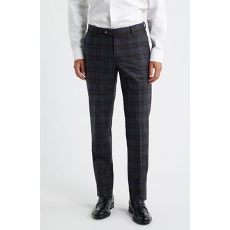 Berle Multicolor Plaid Wool Blend Dress Pants in Brown at Nordstrom, Size 35