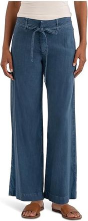 Kut from the Kloth Meg - Linen Wide Leg Pants with Seam Pocket Womens Jeans Coastal Blue : 14, Denim/Linen/Rayon