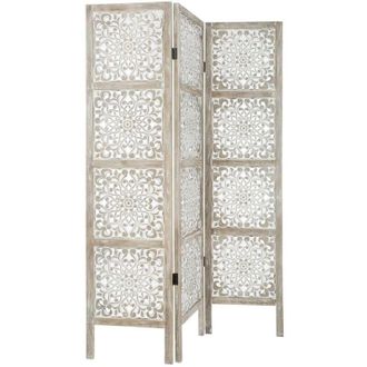 Atmosphera Pantalla de madera etnik con estampados color blanco - Blanco