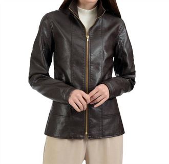 Nine West Classic Racer Leather Jacket In Black