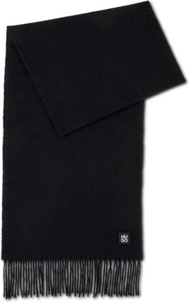 HUGO BOSS Fringed wool-blend scarf with stacked logo