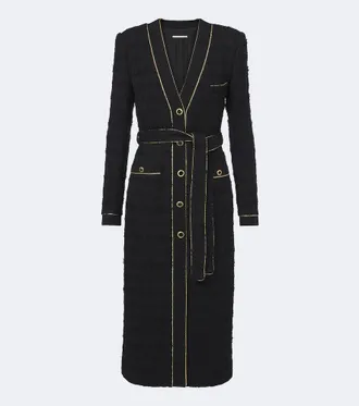 Alessandra Rich Belted cotton-blend boucl&eacute; tweed coat