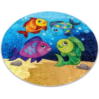 RugsX Tappeto lavabile junior 51594.801 cerchio pesci, oceano per bambini antiscivolo - blu multicolour rotondo 120 cm